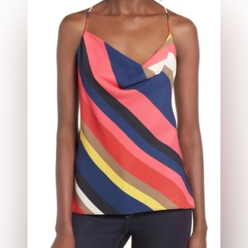 Socialite Spagehetti strap lined blouse. Sz L. Multiple color diagonal stripe.